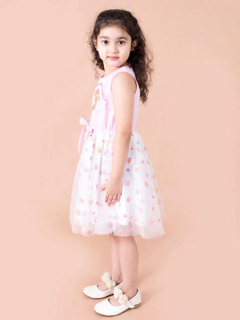 Girls White Pink Net Dress